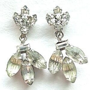 VTG 50s Phyllis Sterling Silver Rhinestone Dangle Earrings Screw Back Signed EUC